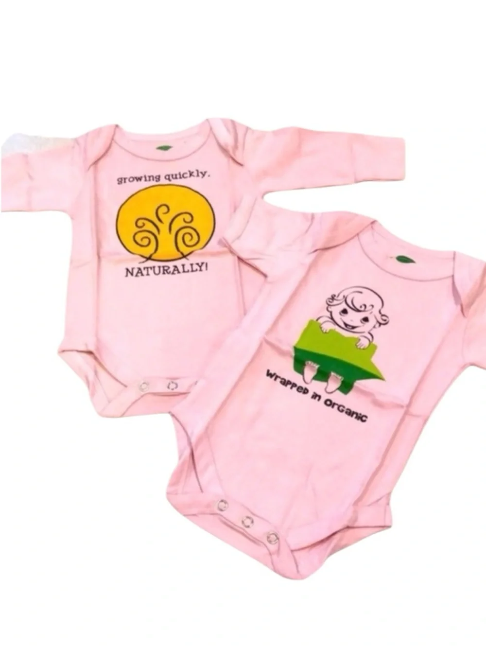 THE GREEN CREATION ORGANIC COTTON ONE PIECE BABY GIRL PINK 2 PACK SZ 0 TO 3 MO
